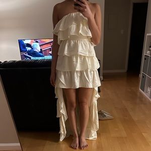 WEWOREWHAT tiered satin charmeuse high low dress in whisper white